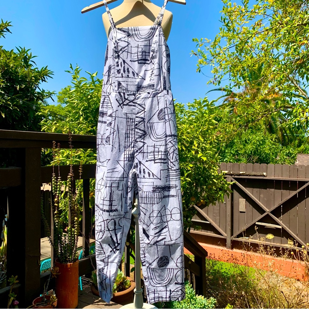 Gorman Atelier Bingo Crayon Cropped Jumpsuit Black & White Abstract Doodle Print